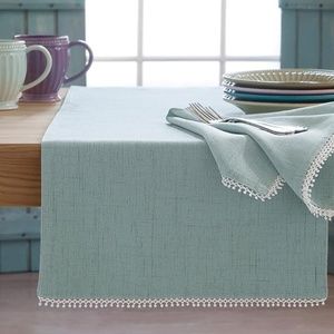 Set of 4 - Lenox French Perle Solid 70" Runner, Ice Blue with lace trim